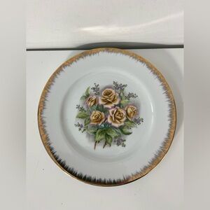 Vintage Gold Trim Yellow Rose Floral Design Plate Made in Japan